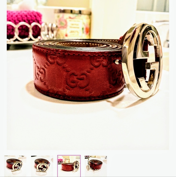 Gucci Guccissima Red Interlocking Belt - Picture 2 of 3